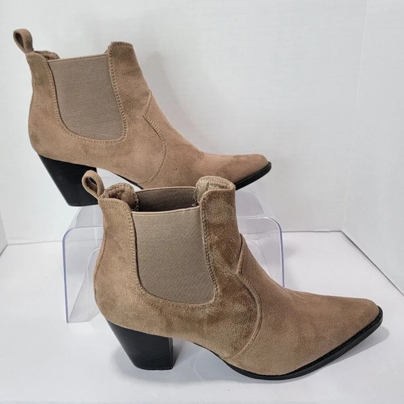 MaxMuxun Women's Chunky Heel Ankle Boots Western Booties Faux Leather Vegan - Picture 1 of 12